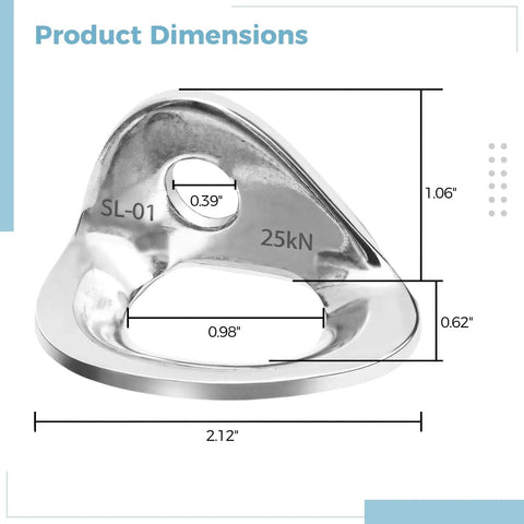 Dimensions of Six Pack Climbing Anchor Bolt Hangers Stainless Steel 25kN Load Capacity for rock climbing, mountaineering, outdoor.