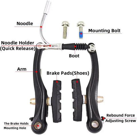 V Brakes For Bikes Front And Rear V Brake Set with Beefy Aluminum Arm 110mm Arch and 55mm Pad, labeled details