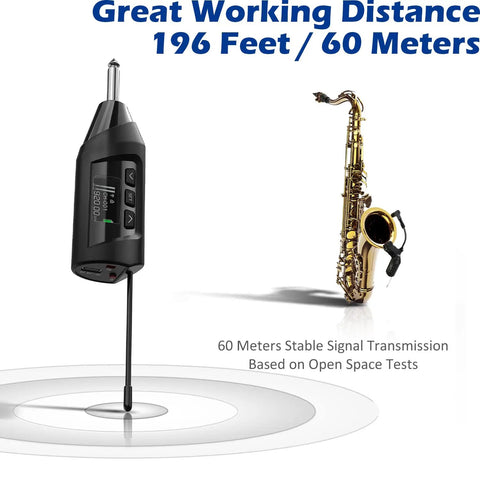 Wireless Saxophone Microphone System Clip On Instrument Microphone For Sax And Trumpet With Preset EQ And Echo Level Up To 196 Feet Transmission Rechargeable Transmitter And Receiver Four Point Five Hour Battery Life For On Stage Gigs
