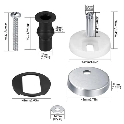 Components of Toilet Seat Hinge Replacement Kit 2 Pack Top Fix Hinges With Mounting Screws Quick Release For Bathroom