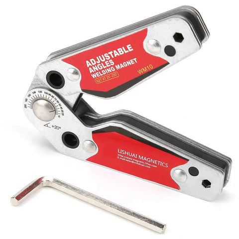 Heavy Duty Welding Magnetic Holder With Adjustable 20 To 200 Degree Angles, Strong Iron Boron Magnet Positioner for hands-free fabrication, includes hex wrench.