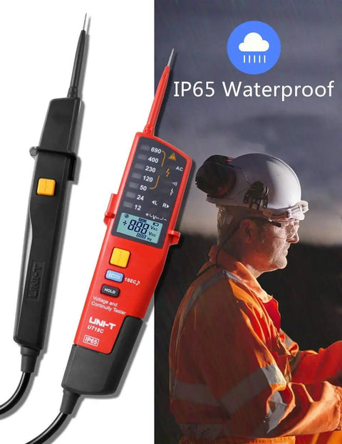 Voltage And Continuity Tester With AC And DC Detection For 12V To 690V Waterproof Design LCD Display And Audible Buzzer UT18C For Real World Electricians And DIY Pros