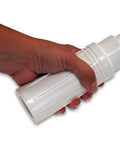 Expandable PVC Repair Coupling For Two And A Half Inch Pipes For Quick No Fuss In Ground Water Line Fix Slip X Spigot Tight Seal held in hand