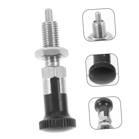 Top Shelf Hand Retractable Spring Plunger With Knurled Grip Locking Positioning Pin For Toolboxes And Rolling Cabinet Self Adjusting Industrial Hardware close-up showing stainless steel, knurled grip, and design.