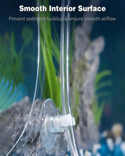 Close-up of Six And A Half Feet Standard Three Sixteenth Inch Aquarium Airline Tubing with suction cup in a fish tank.