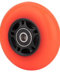 Close-up of an orange Inline Skate Wheels Set 64mm 70mm 72mm 76mm 80mm 85A With ABEC-9 Bearings 8-Pack for rollerblades.