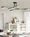Turn Heads And Level Up Your Home With This 6 Head Sputnik Chandelier Featuring 360 Rotating Led Pendant Lights Adjustable Drop E27 Sockets For Dining Kitchen Living Rooms In Gold. Black base with green shades, modern design.