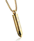 Gold Bullet Pendant Necklace With Engraved Cross And Bible Charm Premium Stainless Steel Unisex Jewelry on chain