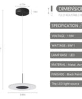 Dope Modern Black Pendant Lights Set Of 3 With LED 6000K Cool White Ceiling Fixtures details and dimensions diagram