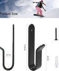 4 Pack Snowboard Wall Mount Clips With Screws For Indoor Storage And Display Horizontal Snowboard Rack Wall Hangers Durable Steel Mount Keeps Snowboards Secure Scratch Free In Room Or Garage, featuring side and front view of black clip with dimensions and included screw.