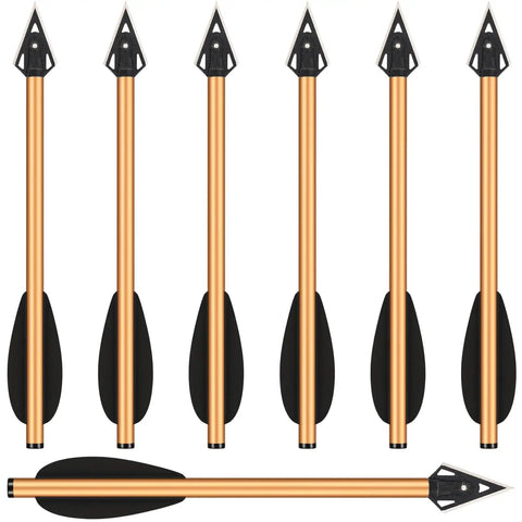 Aluminum Crossbow Bolts For Pistol Crossbows 6.3 Inch Shafts With Sharp Broadhead Tips, six gold arrows with black fletching
