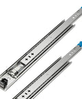 Heavy Duty Full Extension Drawer Slides With Secure Lock And Dual Row Ball Bearings That Glide Silently And Handle Massive Loads Dead Nuts Ideal For Workshop Cabinets Kitchens And Garage Storage Solutions close-up view showing dual row ball bearings and locking mechanism.