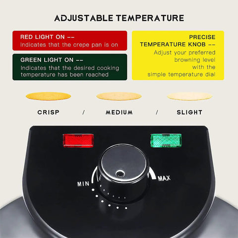 Adjustable heat control on Super Sweet 10 Inch Electric Roti Maker Machine with red and green indicator lights.
