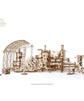 Mechanical Robot Factory 3D Wooden Puzzle Kit From STEAM Line Toys, fully assembled wooden steampunk factory with gears and moving parts