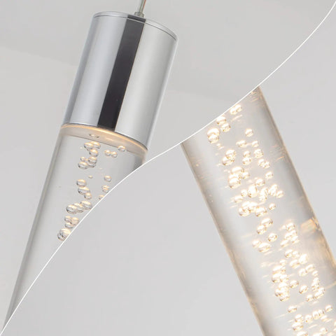 Close-up of Modern Led Pendant Lights 3 Pack For Kitchen Island Dimmable 5Cct Switchable Color Tone Ceiling Lamp with bubbles in glass