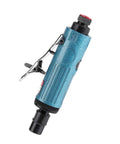 Slick Compact Air Pneumatic Angle Grinder For Fast Cut Through Metal And Rust With No Fuss Handling And Smooth Quiet Grinding Action For Any Pro Shop Or Garage In Metallic Blue, side view.
