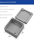 Two gray cast-aluminum junction boxes, 120x120x80mm, with lid and gasket for outdoor IP65 electrical enclosure.