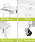 Four Tier Rolling Cart Organizer With Wheels For Kitchen Bathroom Laundry Room And Office Use showcasing sliding drawer, hanging box, and rotating wheel