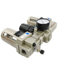 Three Eighths Inch Pneumatic FRL Air Filter Regulator Combination AF3000 AR3000 AL3000 with gauge detail