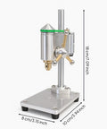 Compact Mini Bench Drill Press With Power Supply Aluminum Alloy Build Precision Drilling Tool For Makers Watch Repair Hobbyists Small Workshop Gear on a white background, showcasing its aluminum base.