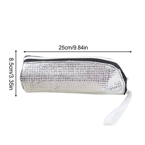 Insulated Bottle Cooler Bag and Thermal Tote with Triple Layer Insulation to Keep Your Morning Sips Frosty or Steaming Hot for Hours while Blocking Moisture and Drip Drama on the Go, silver, 25cm x 8.5cm, foldable design.