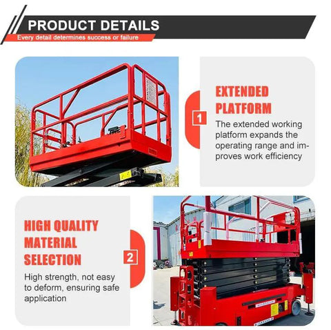 Heavy Duty Scissor Lift Table Featuring Smooth Rolling Hydraulic Mobile Platform showing extended platform and quality materials.