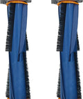 Pair of blue replacement roller brushes for Shark AI robot vacuum, front view, with black bristles and orange end caps.