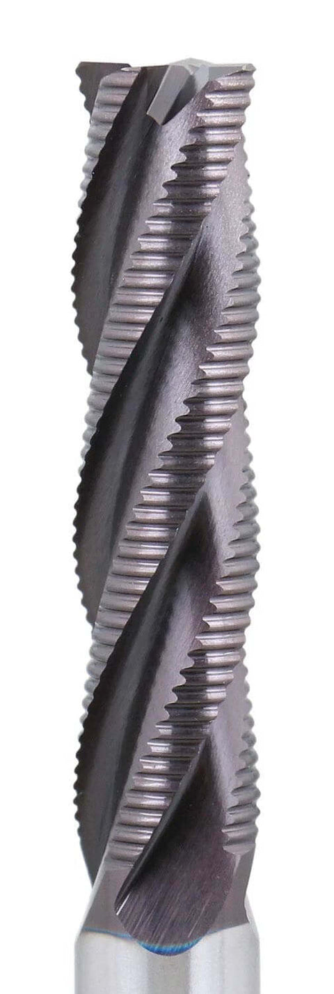 Accusize 1/2in TiAlN-coated M42 cobalt roughing end mill, 4-flute, 2in flute length, 4in OAL, front view