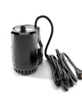 Compact black submersible pool cover pump with 16 ft hose, 75W motor, designed for pools, spas, and hot tubs drainage.