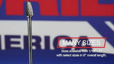 Tough As Nails 28 Piece Solid Carbide Burr Set Uncoated Rotary Files, showcasing a carbide file with various available sizes.
