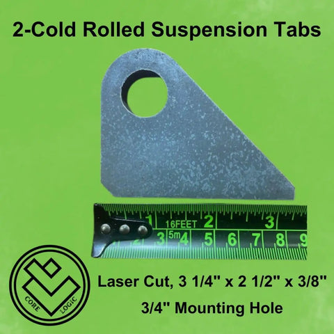 Two Pack Heavy Duty Suspension Mount Tabs In Three Eighths Inch Cold Rolled Steel With Three Quarter Inch Hole on ruler