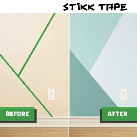 Before and after wall painting with Green Painters Tape 8 Pack, 1 Inch By 60 Yards, Ideal For Sharp Edges, Trim And Ceilings, Residue Free Masking Tape For DIY Paint Projects With Medium Tack, Easy Removal, No Tears, Clean Lines.