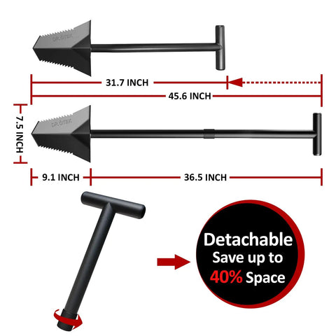 Dimensions of Heavy Duty Spade Shovel With Adjustable T Handle Serrated Blade For Root Cutting Two In One Detachable Handle