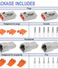 2 Pin IP67 Waterproof Automotive Electrical Connector Kit With 3 Sets, 30 Amp, 12 To 10 AWG Wire, PA66 Nylon Housing, Pure Copper Contacts