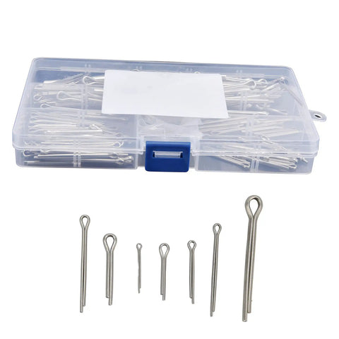 Durable 304 Stainless Steel Cotter Pin Clips Set Kit, 6 Size Assortment in clear box for auto and machinery use
