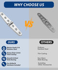 Comparison of Heavy Duty Flat Strap Hinge Symmetrical Marine Grade 316 Stainless Steel with an ordinary hinge showing benefits.