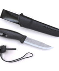 Companion Spark Stainless Steel Fixed Blade Knife with sheath and fire starter for camping, hiking, bushcraft and survival.