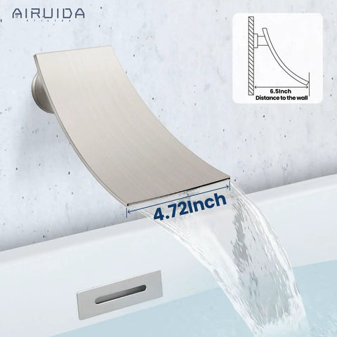 Wall Mount Tub Faucet With Waterfall Spout And Handheld Shower No Sweat Install Single Handle Tub Filler Set With Rough In Valve