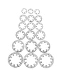 Stainless Steel Internal Tooth Locking Washers 300 Piece Star Shape Assortment Kit Fasteners Grippy Locking Action laid in rows