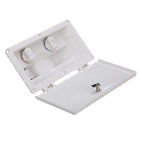 Swim And Rinse Transom Shower With Hot And Cold Water, lockable hinged cover, white ABS housing