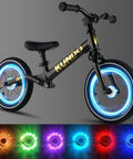 Rechargeable Bike Wheel Lights With 21 Dynamic Modes And Full Color Options Clip On Hub LEDs on black bike for night riding