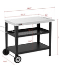Rolling Dining Table With Trash Bag Holder For Outdoor Patio And BBQ Stainless Steel 34 Inch By 20 Inch Cart, side view showing dimensions.