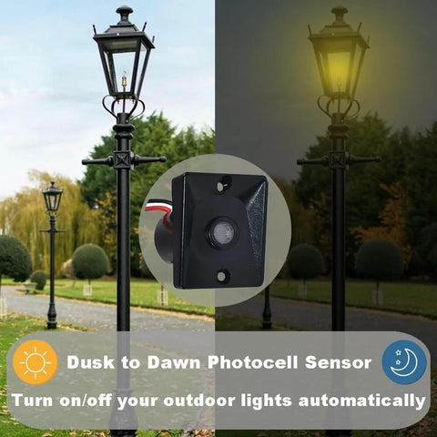 Dusk To Dawn Sensor For Outdoor Lights 120V Photoelectric Switch Auto On Off Weatherproof UL Listed Post Lamp Sensor in action