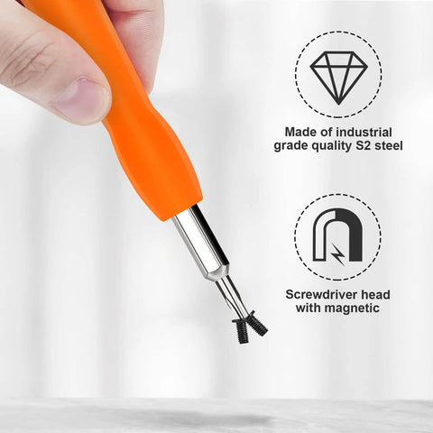 Close-up view of orange-handled screwdriver from All In One Doorbell Charger For Ring ADT Aiwit Cameras With Included Screwdriver Tool Kit.