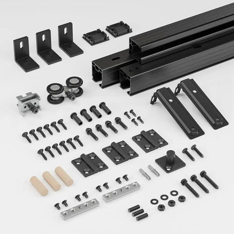 Box Rail Bi Fold Sliding Barn Door Hardware Kit For Two Doors Built To Last With Heavy Duty Aluminum Track Wall Mount components