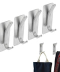 Ditch The Drilling Drama With These Four Heavy Duty Adhesive Hooks Locking Your Coats And Hats Down With Solid Grip On Tile Glass Or Paint Using Shiny Stainless Steel Silver Storage Hooks with bags and coats