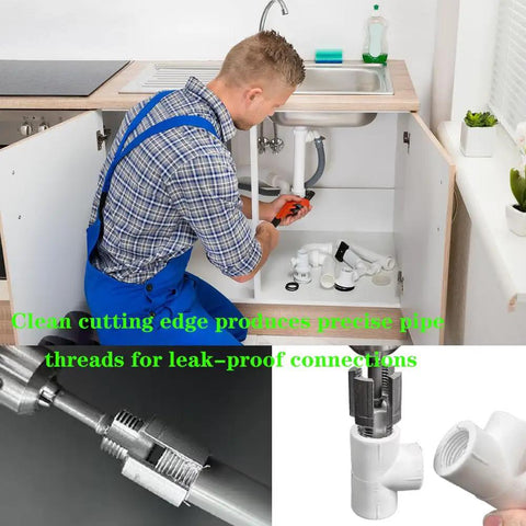 Hot Shot Electric Drill Compatible PVC Pipe Threader Kit With Water Pipe Thread Cutting Tool For Internal And External Plastic Pipe Threading in use under a sink.