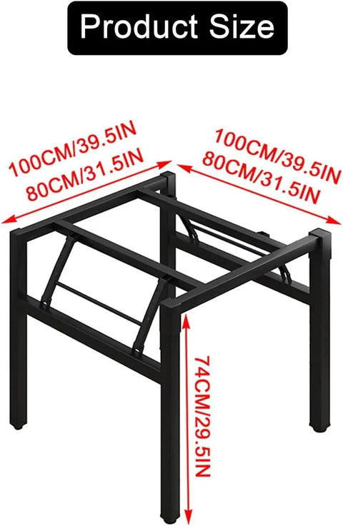 Diagram of the Heavy Duty Metal Table Base 100cm Foldable Desk Legs with measurements in centimeters and inches.
