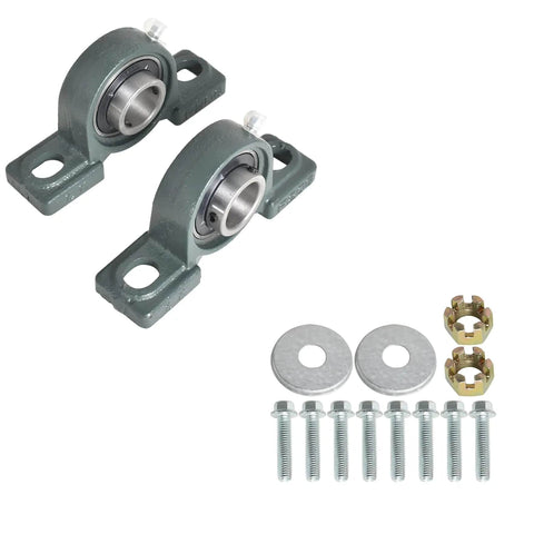 Pillow block bearings and installation hardware from 44 Inch Go Kart Rear Axle Shaft Kit Beefed Up With 530 37T Chain Sprocket.