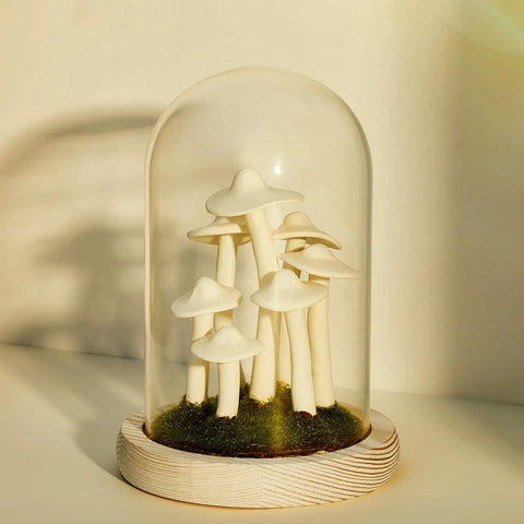 Mushroom Night Light In Glass Dome LED Decor With Wooden Base For Home Decor Gifts Dope Way To Spruce Up Weddings Birthdays